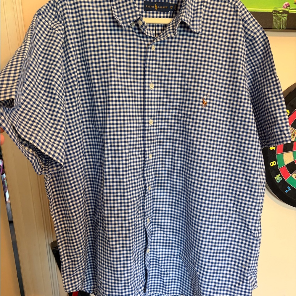 Ralph Lauren Blue Label Blue and White Gingham Short Sleeve Button-Down Shirt